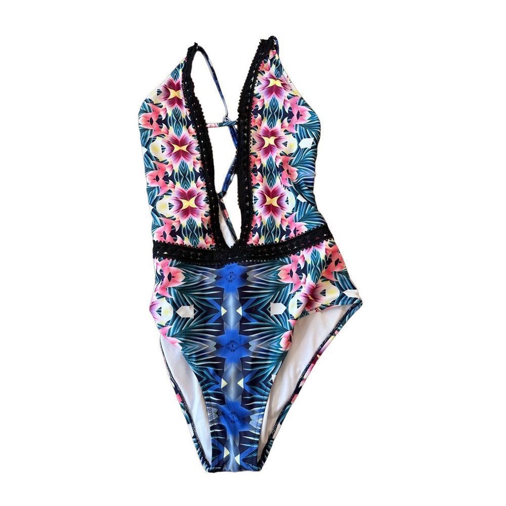 Cupshe All or Nothing Floral Deep V One Piece Swimsuit Size Large